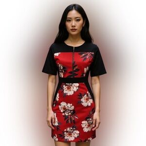 Stretch Fabric Flower Print Dinner Dress